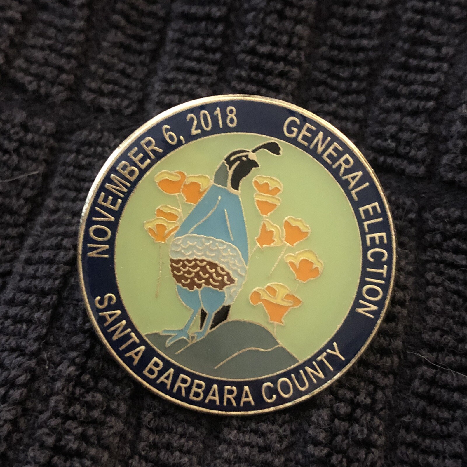 November 6 2018 General Election Santa Barbara County Enamel Pin