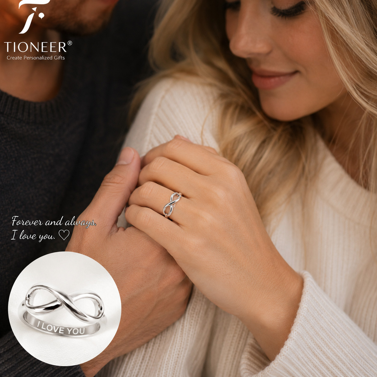 Sterling Silver 925 “I Love You” Infinity Ring