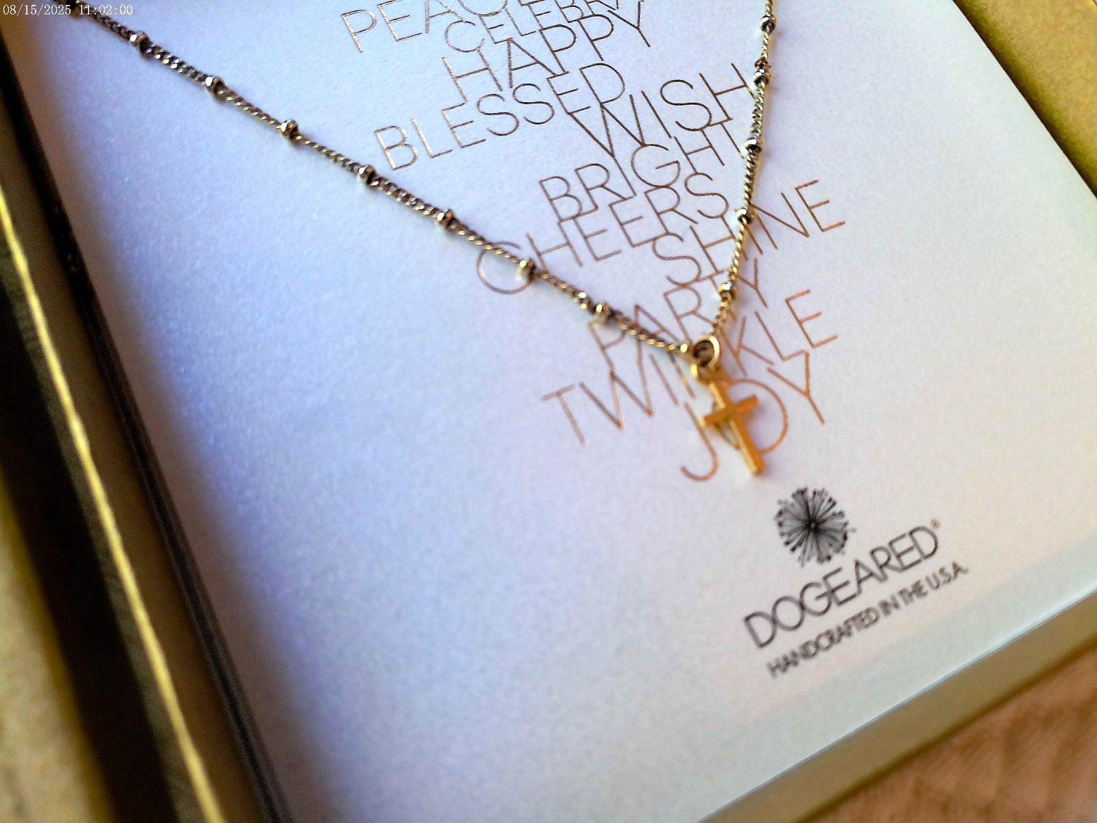 DOGEARED NIB SIMPLE CROSS GOLD DIPPED NECKLACE 16″ LINK/BALL CHAIN HANDCRAFT USA