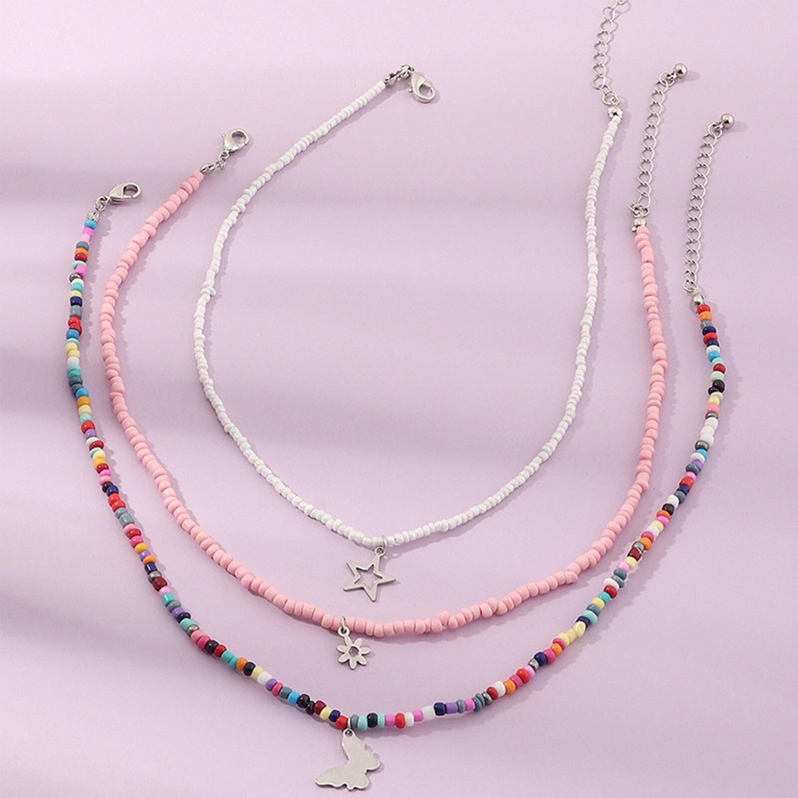 3Pcs Handmade Multilayered Colorful Beads Moon Star Butterfly Pendant Adjusta…