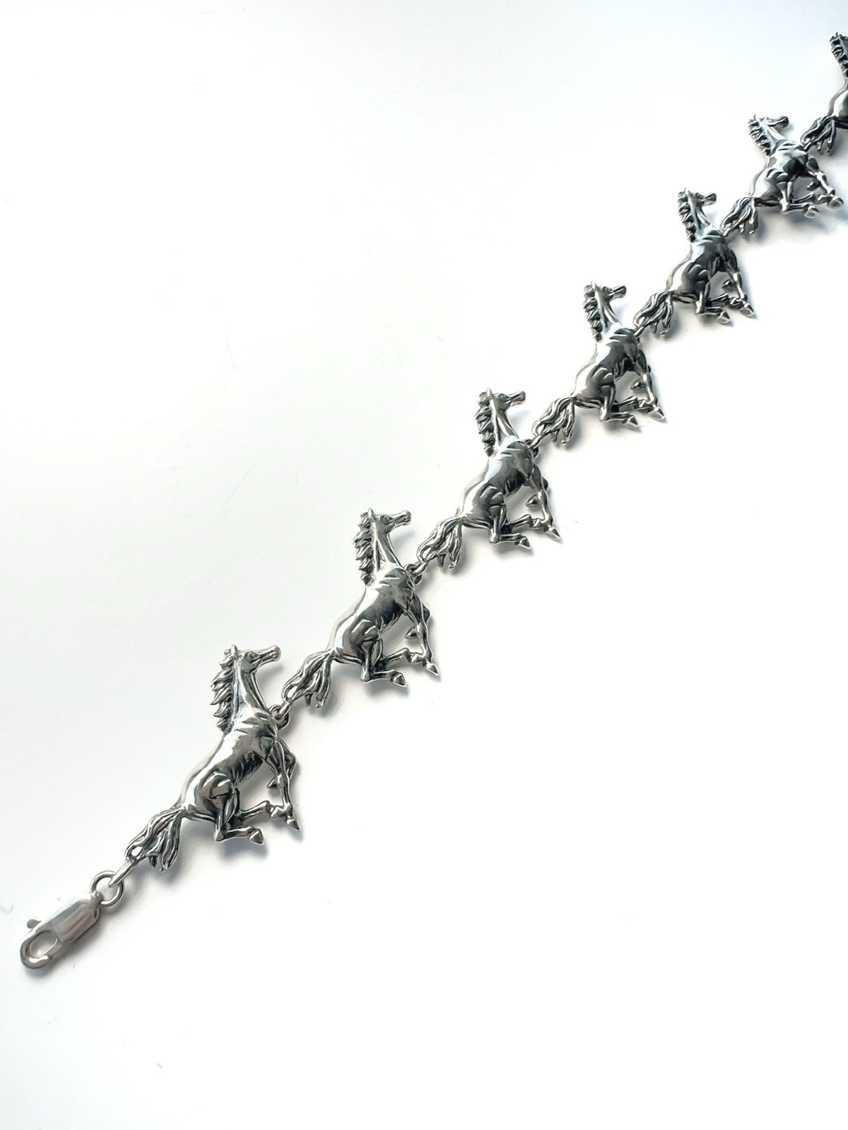 925 Sterling Silver Signed Kabana Galloping Horse Link Equestrian Bracelet