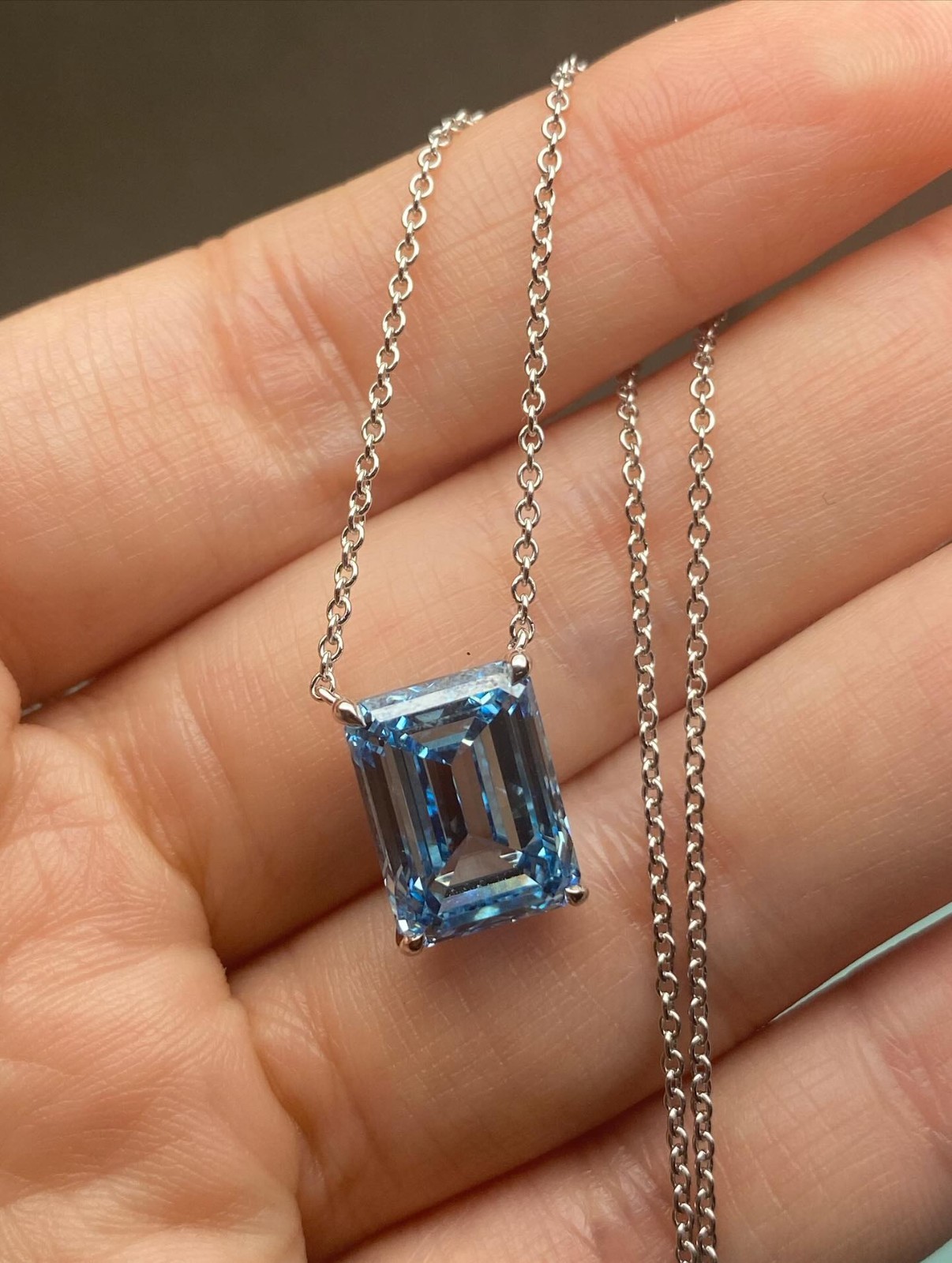 Solitaire Emerald Cut CZ Diamond Necklace Pendant in 925 Silver Custom Jewelry