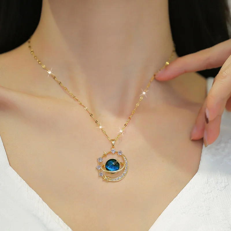 316L Stainless Steel Sun Moon Star Pendant Necklace For Women Exquisite Planet