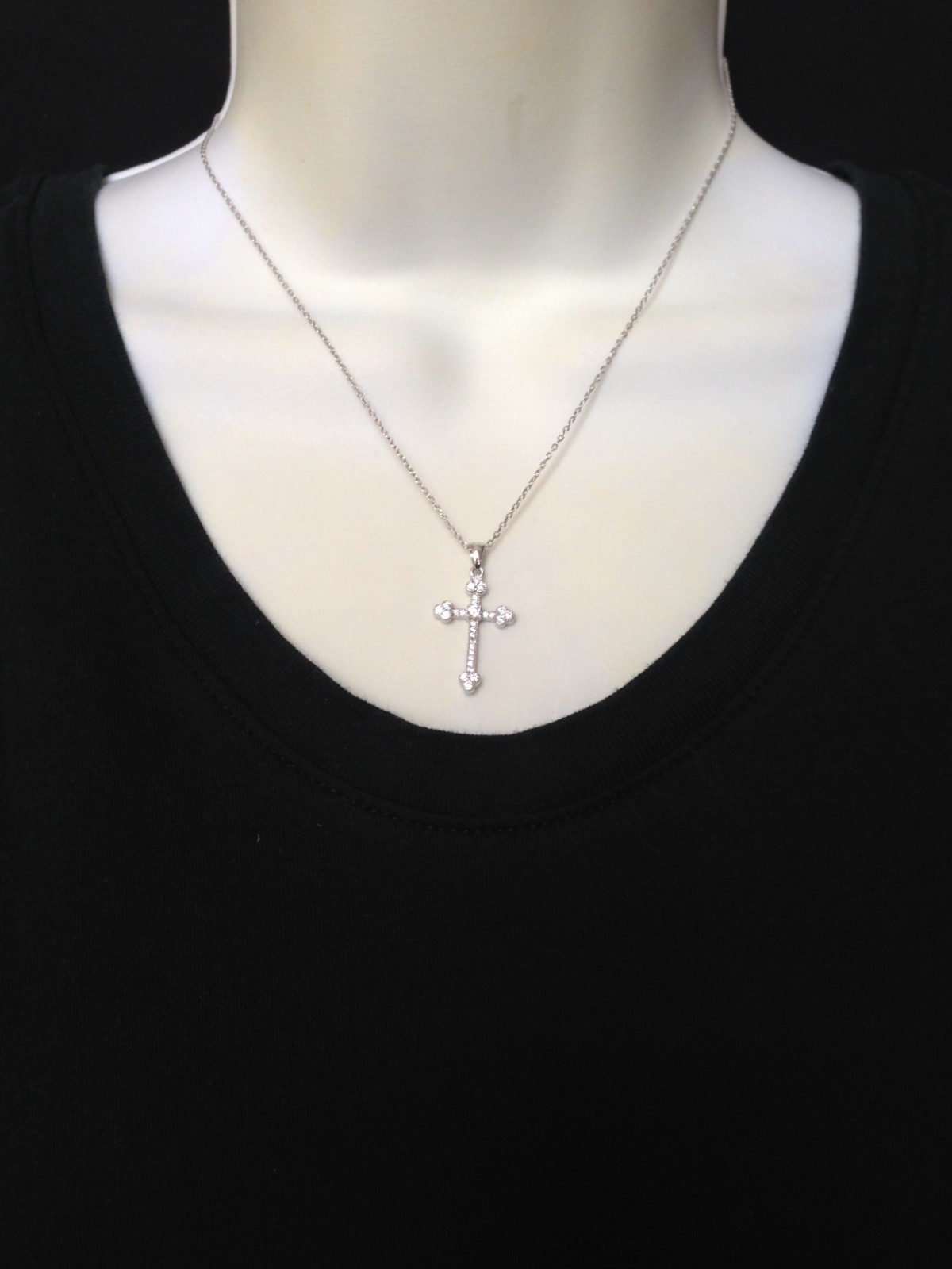 925 Sterling Silver CZ Orthodox Cross Pendant Necklace Small 21mm0.83″ 18″ Women