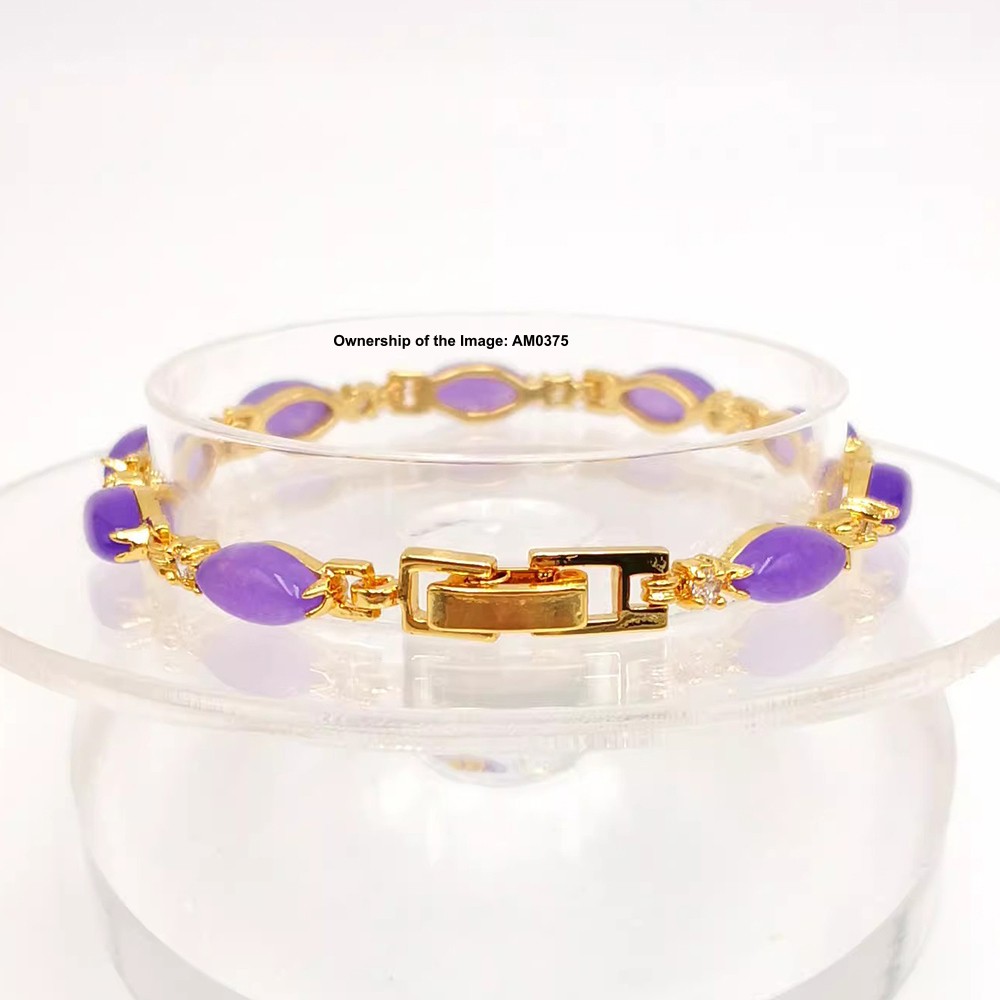 NEW Bracelet Heating Jade Yellow Plated Oval Purple Jade Bracelet Women 7.10INCH