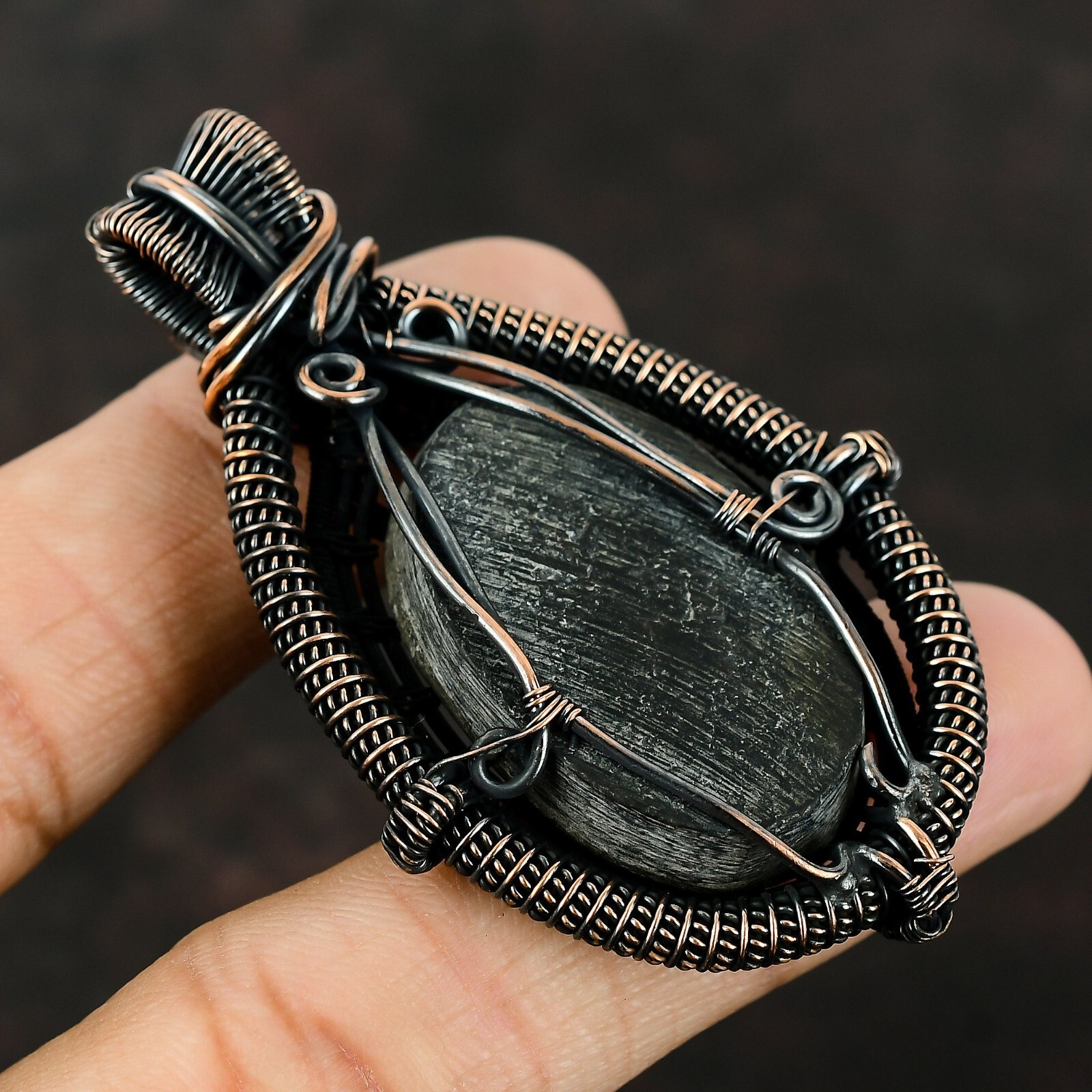 Abalone Shell Wire Wrapped Pendant Handcrafted Copper Holiday Jewelry 2.6″