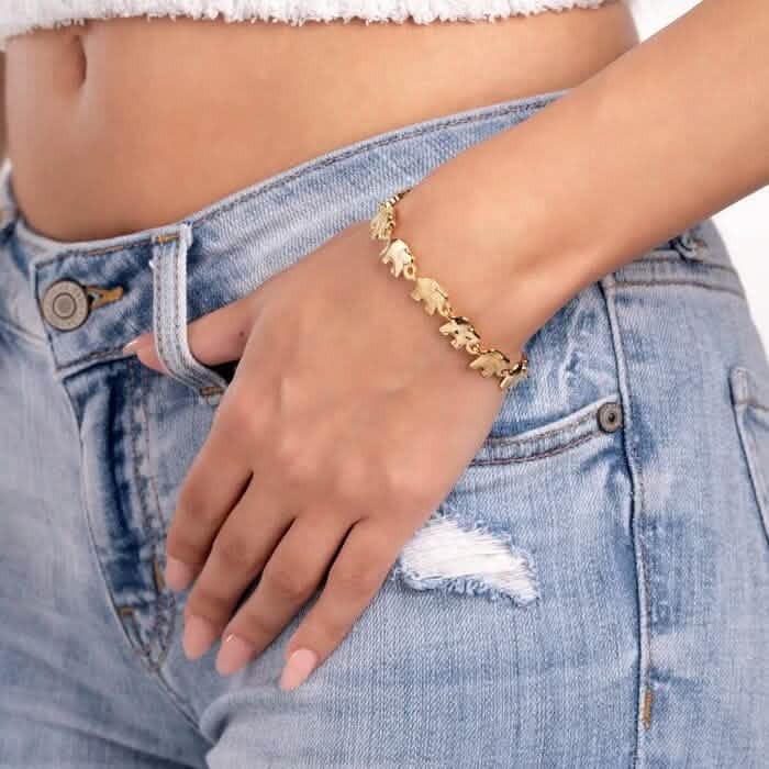 18K Gold Elephant Bracelet For Women 8″