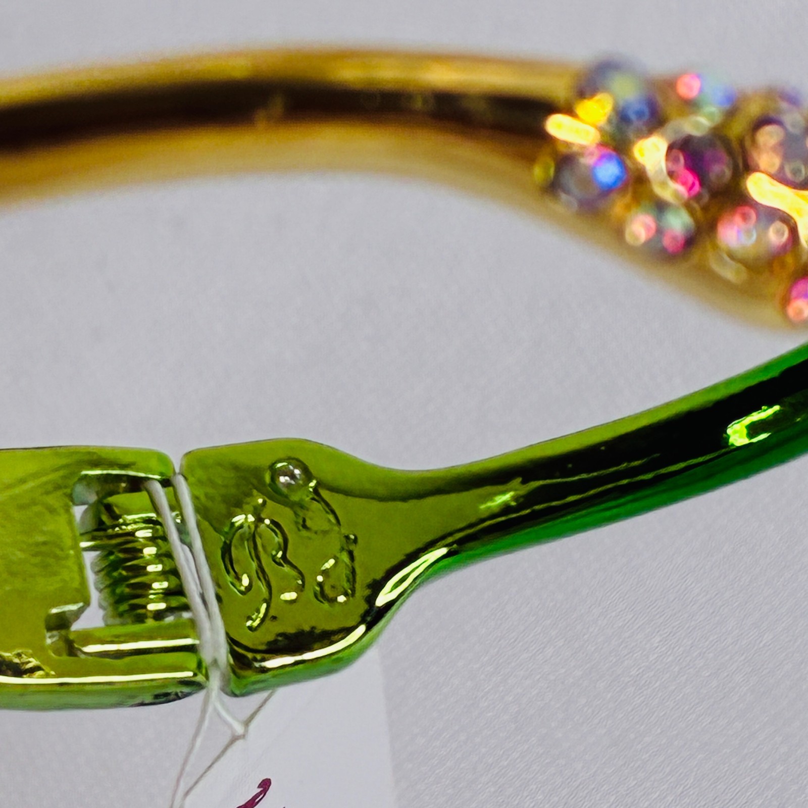 Betsey Johnson Calla Lily Bypass Bracelet Green Hinge Crystal Bangle Flower New
