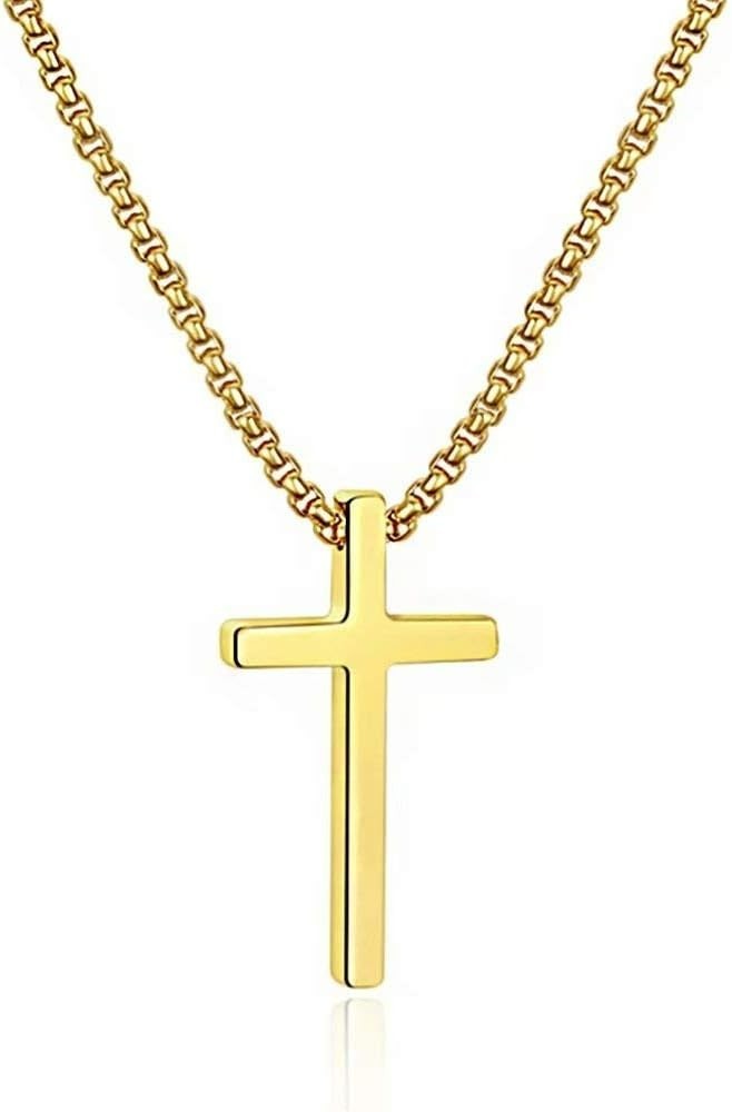 Plain Gold Cross Pendant Necklace – Eco-Friendly Stainless Steel, 20 Inch Length