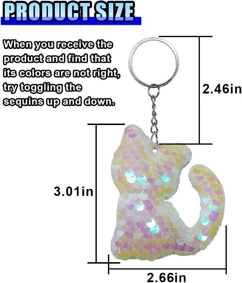 Sparkly Kitty Sequin Car Keychain, Cute Glitter Cat Keyring Holde Color: White