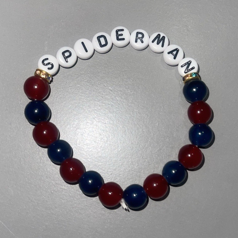 Spider-Man Letter Beads Red Blue White Round Plastic Stretch Beaded Bracelet