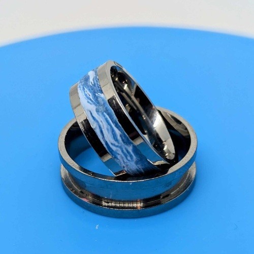 Custom Handmade Stainless Steel Ring with Marbled Clay Inset. Sizes 6-12