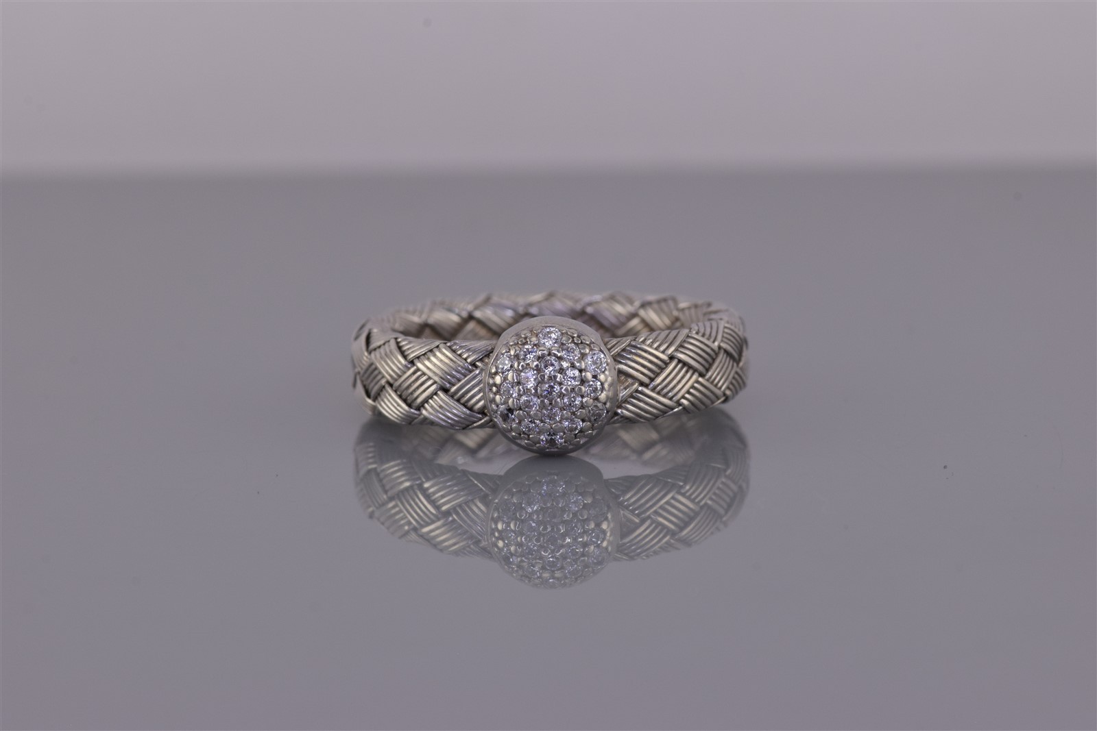 JCM Sterling Silver Pave Cubic Zirconia Braided Woven Band Ring Italy 925 Sz: 9