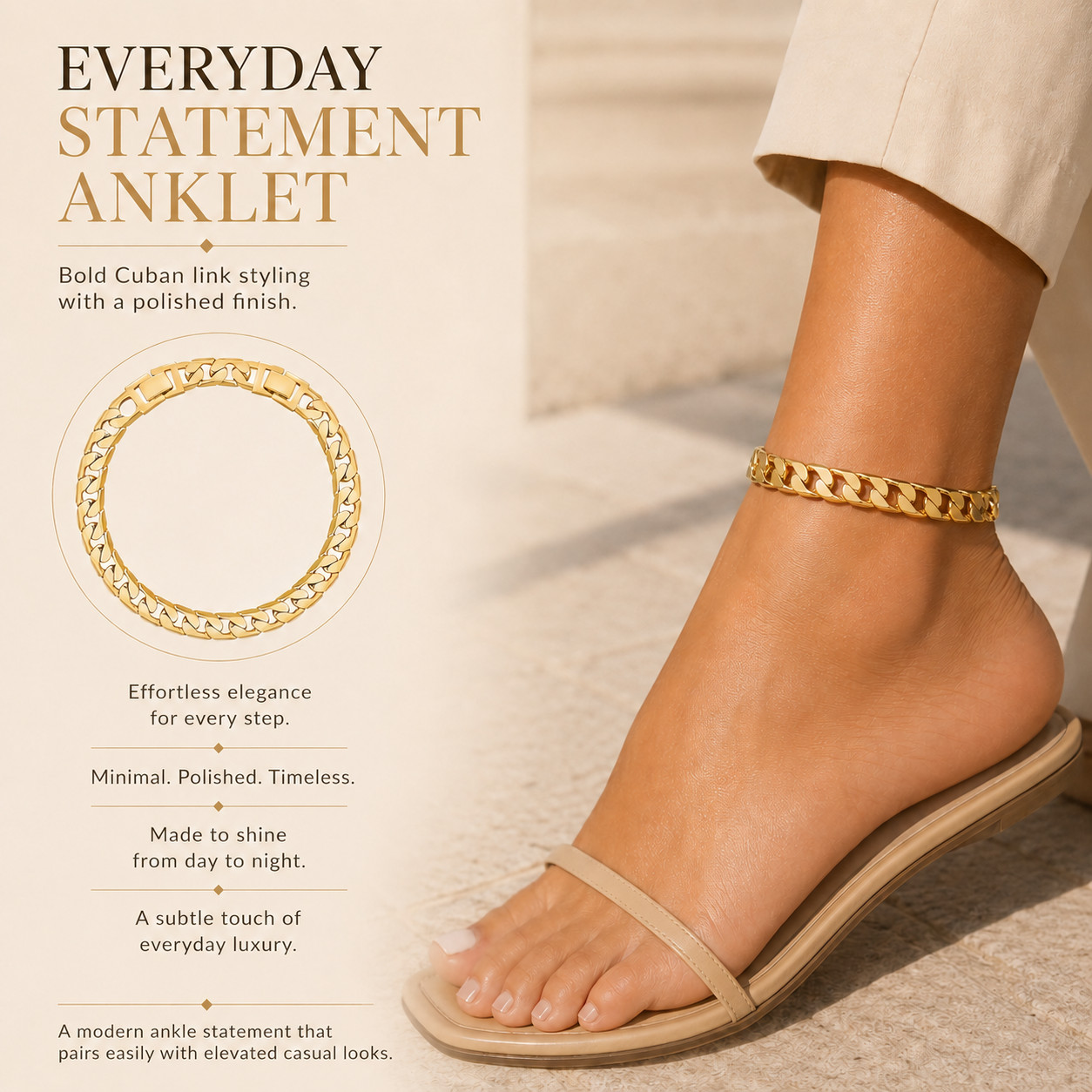 Uxvwez 18K Gold Plated Cuban Link Anklet for Women Gold Silver