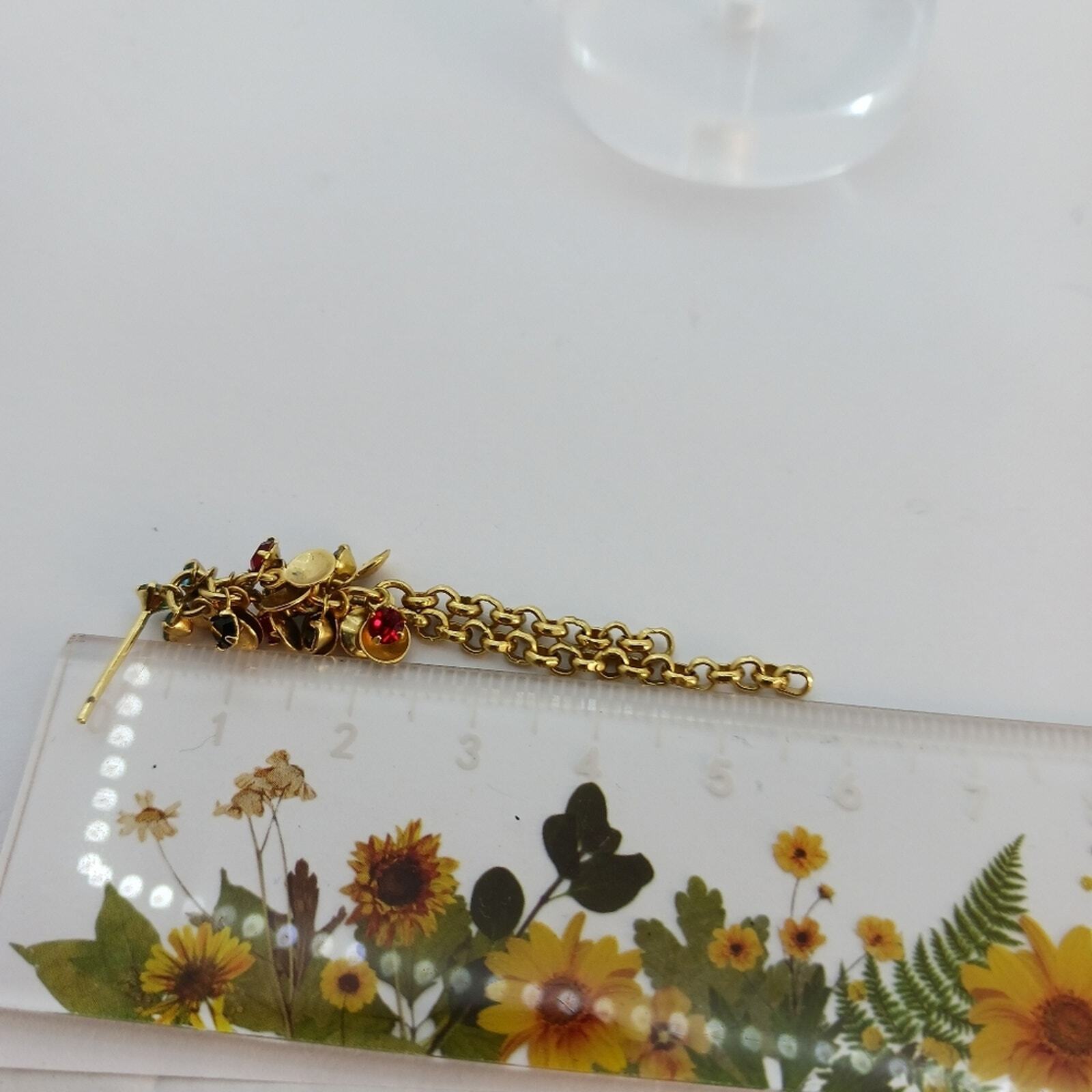 Multicolored Dangle Womens Earrings Gold Tone Chain Long 5.5 cm