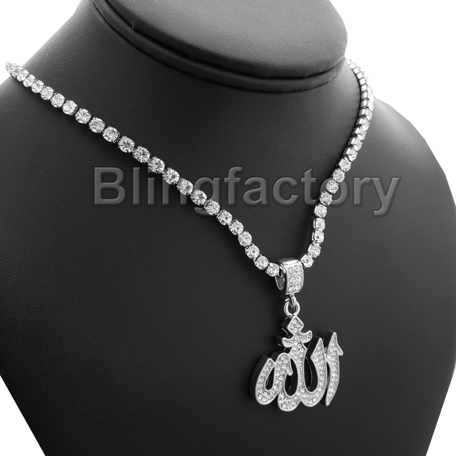 Icy Muslim Allah Silver Plated Alloy Pendant 1 Row Cubic Zirconia Chain Necklace