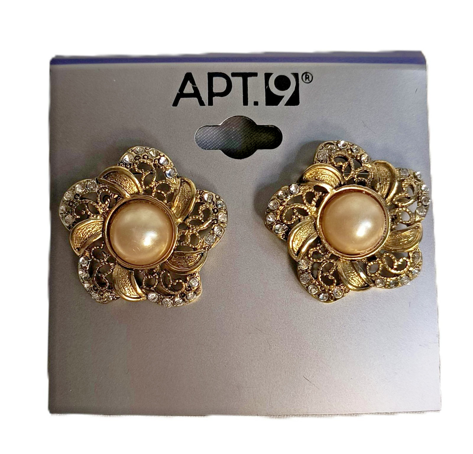 New With Tags Apt. 9 Women’s Post Earrings Goldtone Clear Crystals Faux Pearls