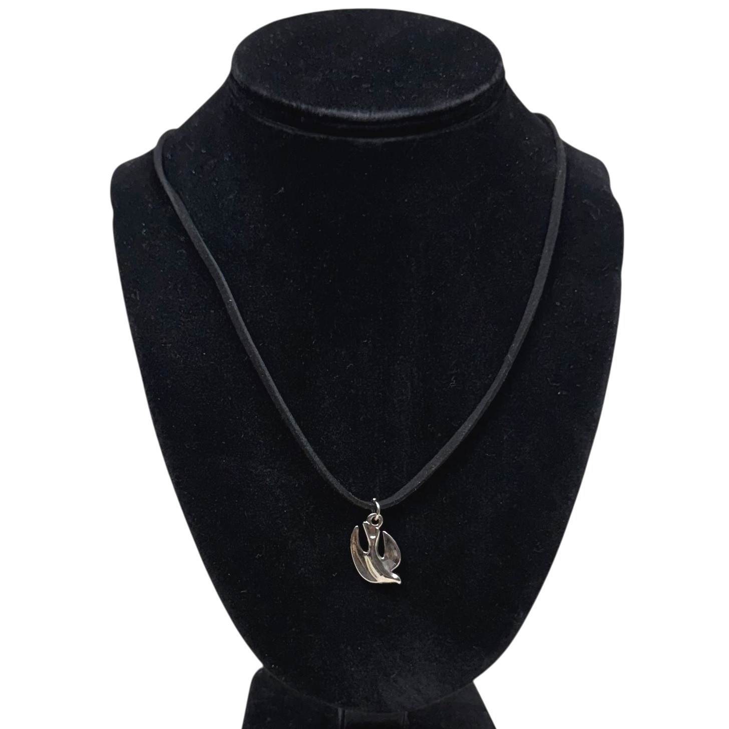 Silver Tone Dove Pendant Necklace Black Cord Bird Charm Fashion Jewelry 13.5 in