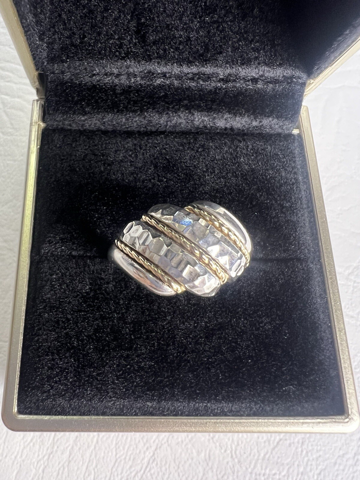Vintage 14K gold accents & 925 Ster1ling Silver 1990s Domed Band Ring Sz 9.75