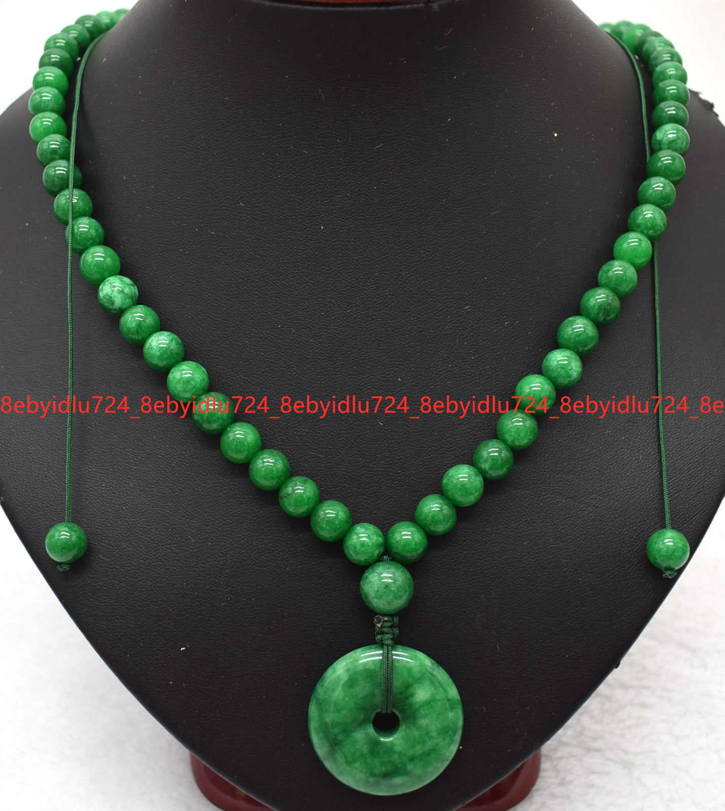 Natural 8mm Green Jade Jadeite Round Gemstone Beads Donut Pendant Necklace 18″