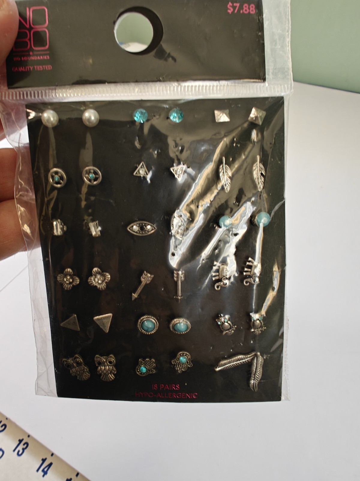 No Boundaries Turquoise and Brushed Silver Boho Stud Earrings, 18 Pack