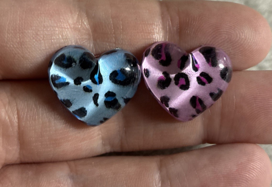 Handmade Blue/purple Chunky Heart Leopard Print Stud Earrings Cute Gift Novelty