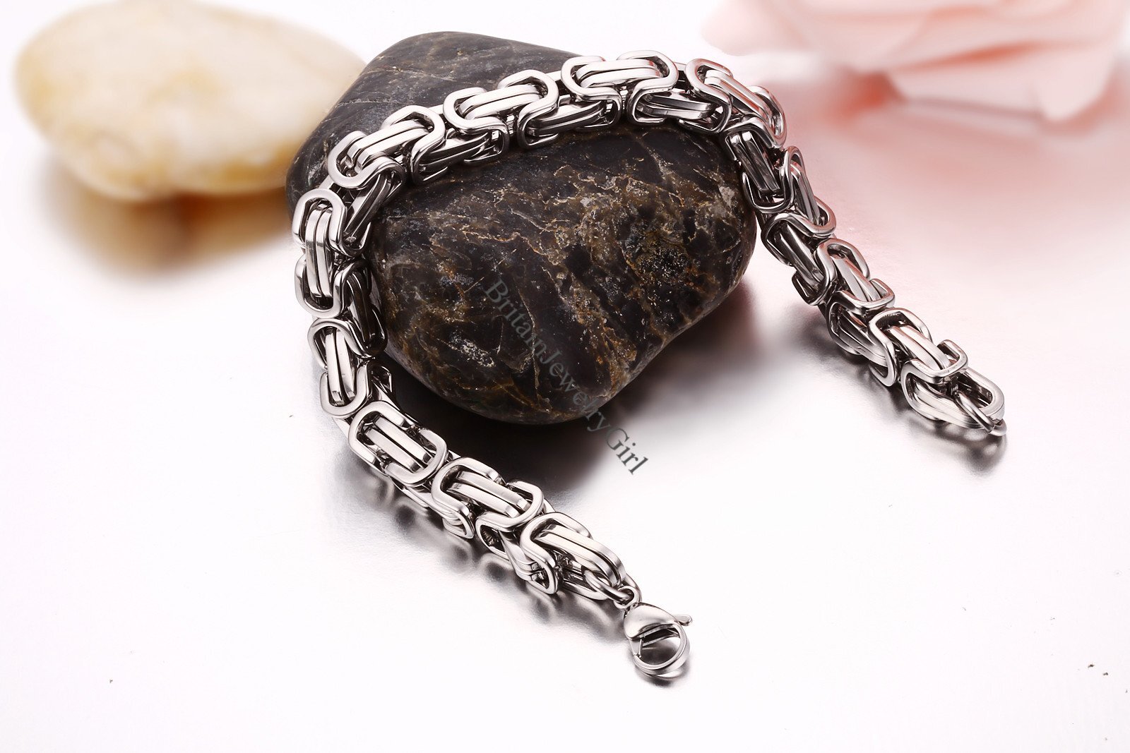 8mm Men’s Stainless Steel Byzantine Box Link Chain Bracelet Wristband Heavy