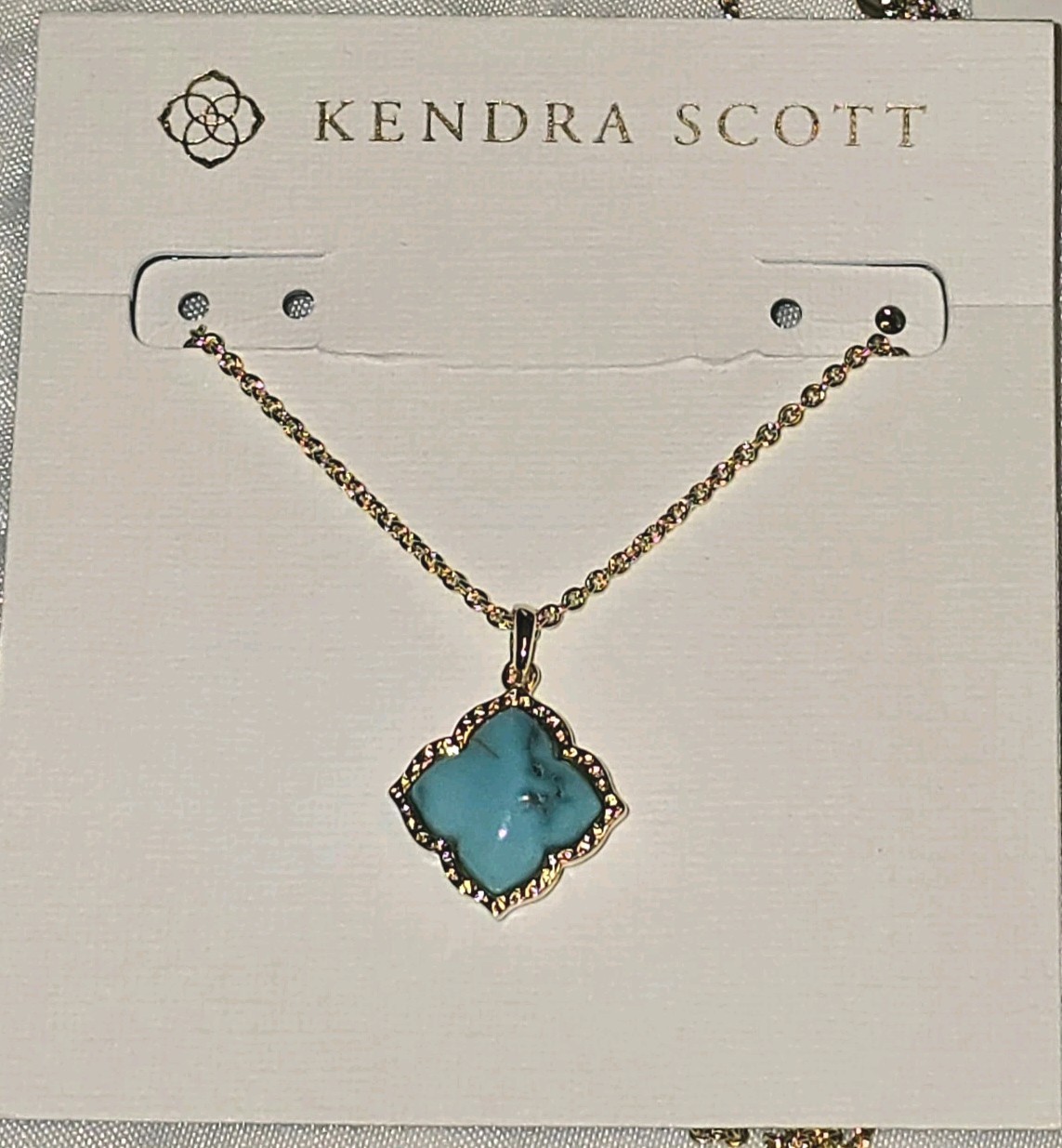 KENDRA SCOTT Mallory Gold Variegated Turquoise Magnesite Pendant 19” Nickelace