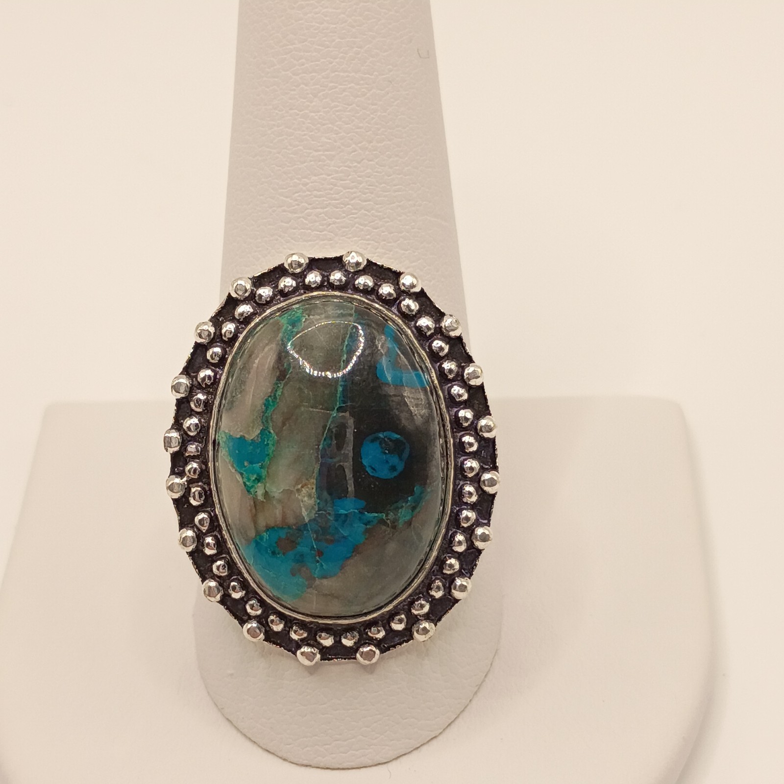 Blue Stone Statement Ring Silver Plated Boho Jewelry Vintage Style Size 11