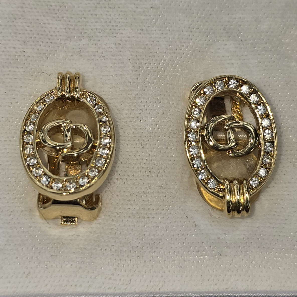 Vintage Christian Dior Clip-on Earrings Center CD Logo and Gift Box