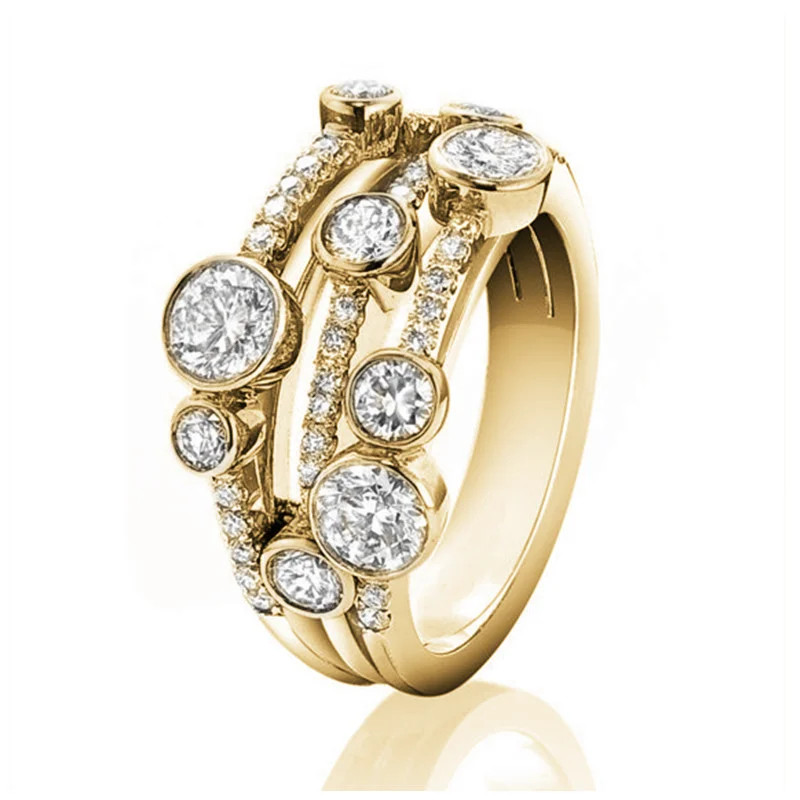 Cocktail Ring Wide Twist Gold Color Prong Setting Geometric Women Jewelry