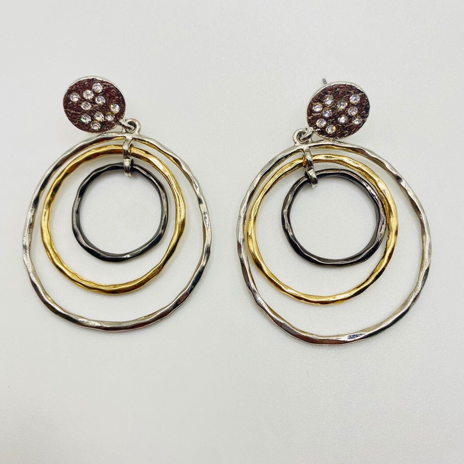 Two Tone Silver Tone Gold Tone Concentric Circle Hoop Stud Earrings Approx 1.5”