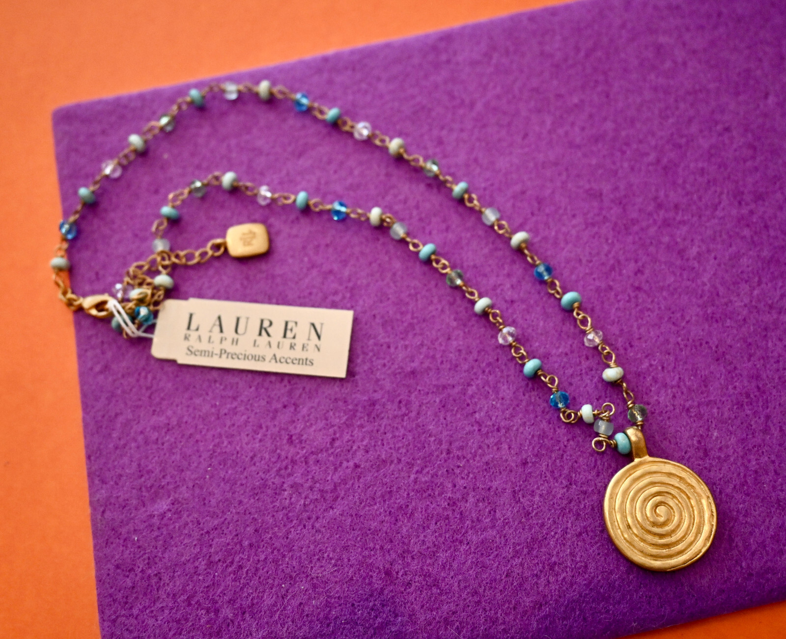 NWT $54 LAUREN Ralph Lauren Semi Precious Stone Chain Necklace Turquoise Apatite