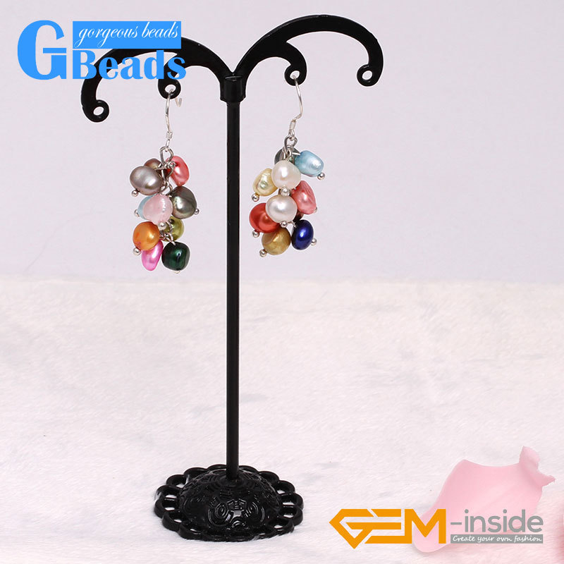 Assorted Colors Freshwater Pearls Dangle Earrings Free Shipping 5-6mm x 7-8mm