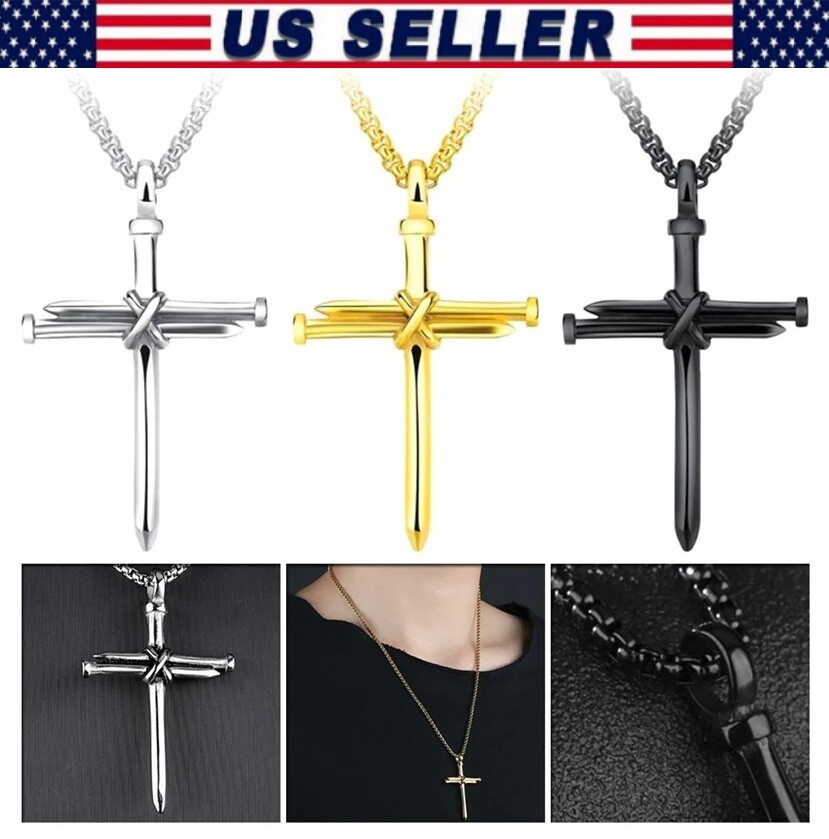 Titanium Steel Cross Pendant 3 Nails Christian Father Men’s Popular Jewelry Gift