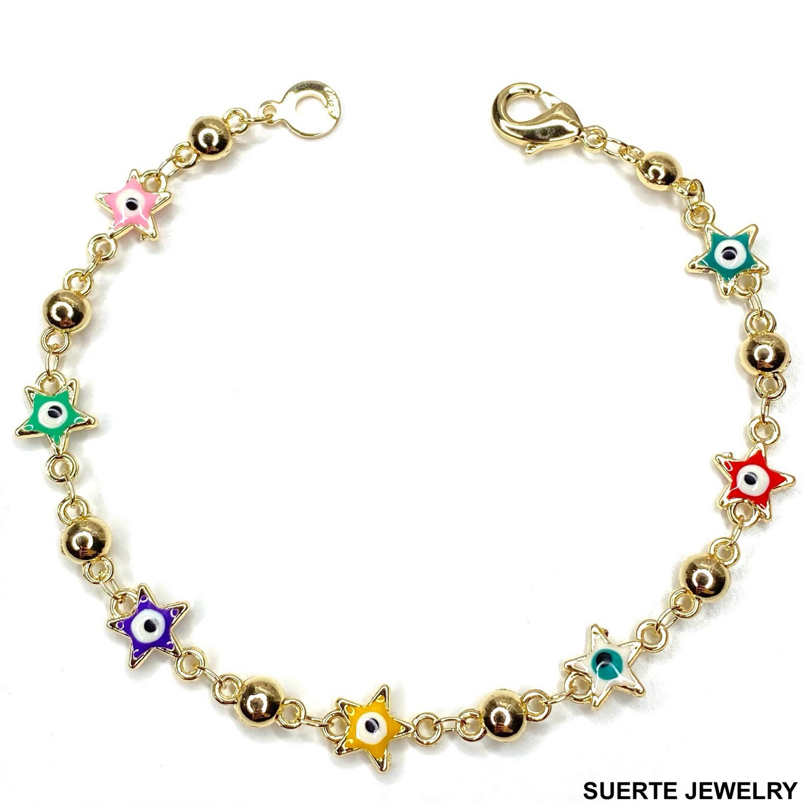 14K Gold Plated Evil Eye Amulet Bracelet Oro Laminado Mal De Ojo Pulsera 7.5”