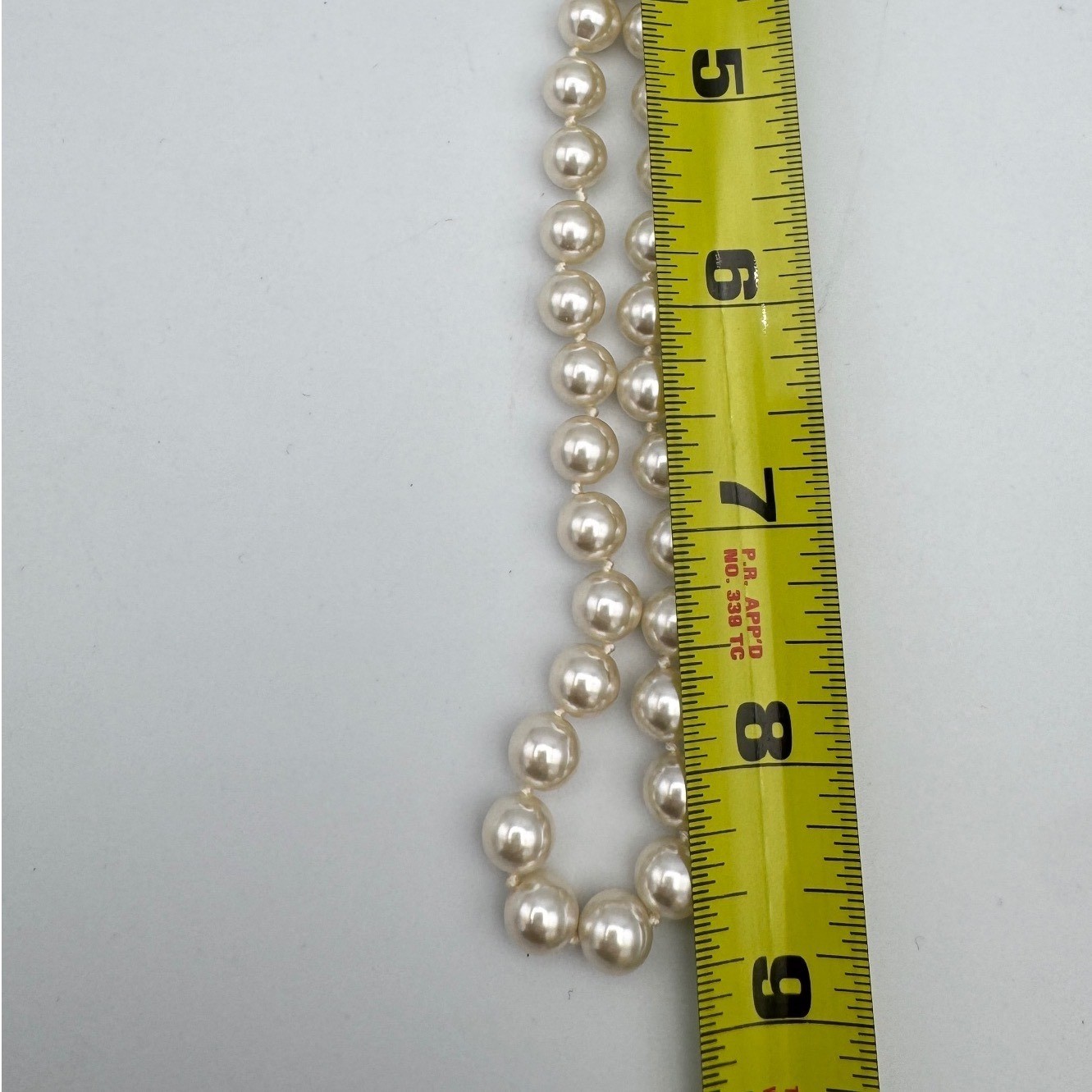 Hand Knotted Faux Pearl Strand Necklace Vintage Filigree Creamy White Clasp 18″