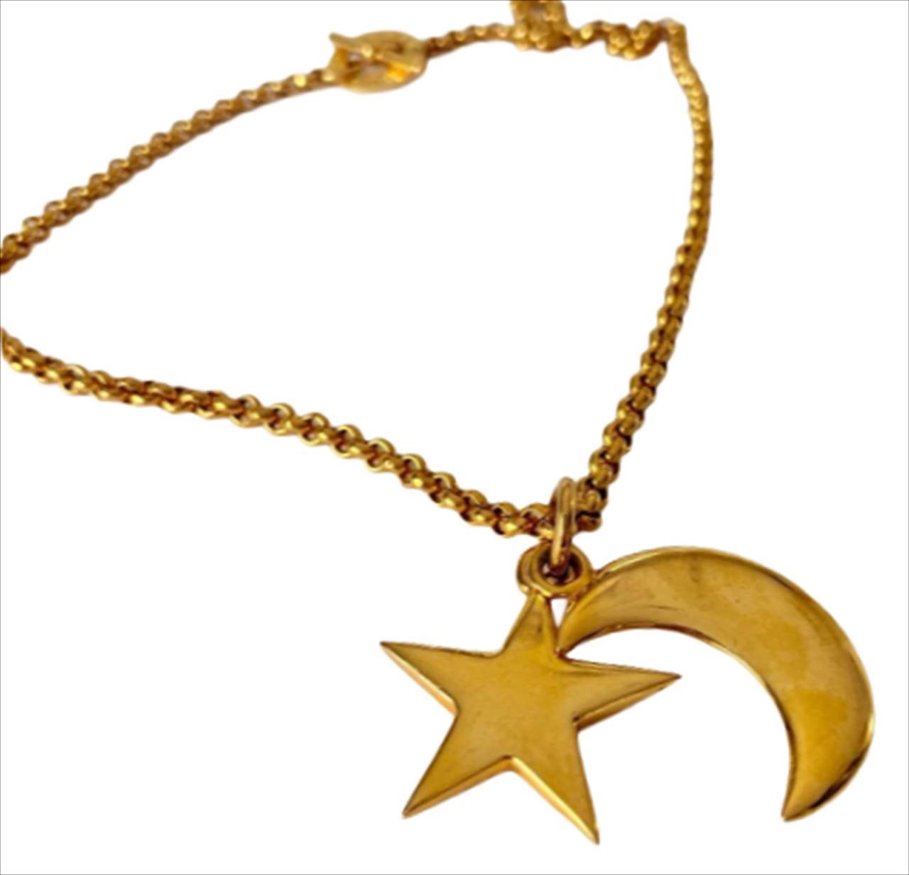 CELINE Toggle Necklace Star Crescent Moon Polished Gold-tone Vintage