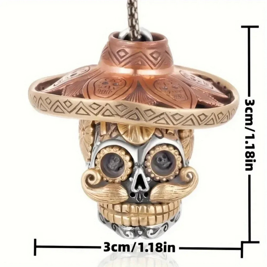 Sugar Skull Hat Jewelry 2-Tone Gothic Religious Pendant Necklace