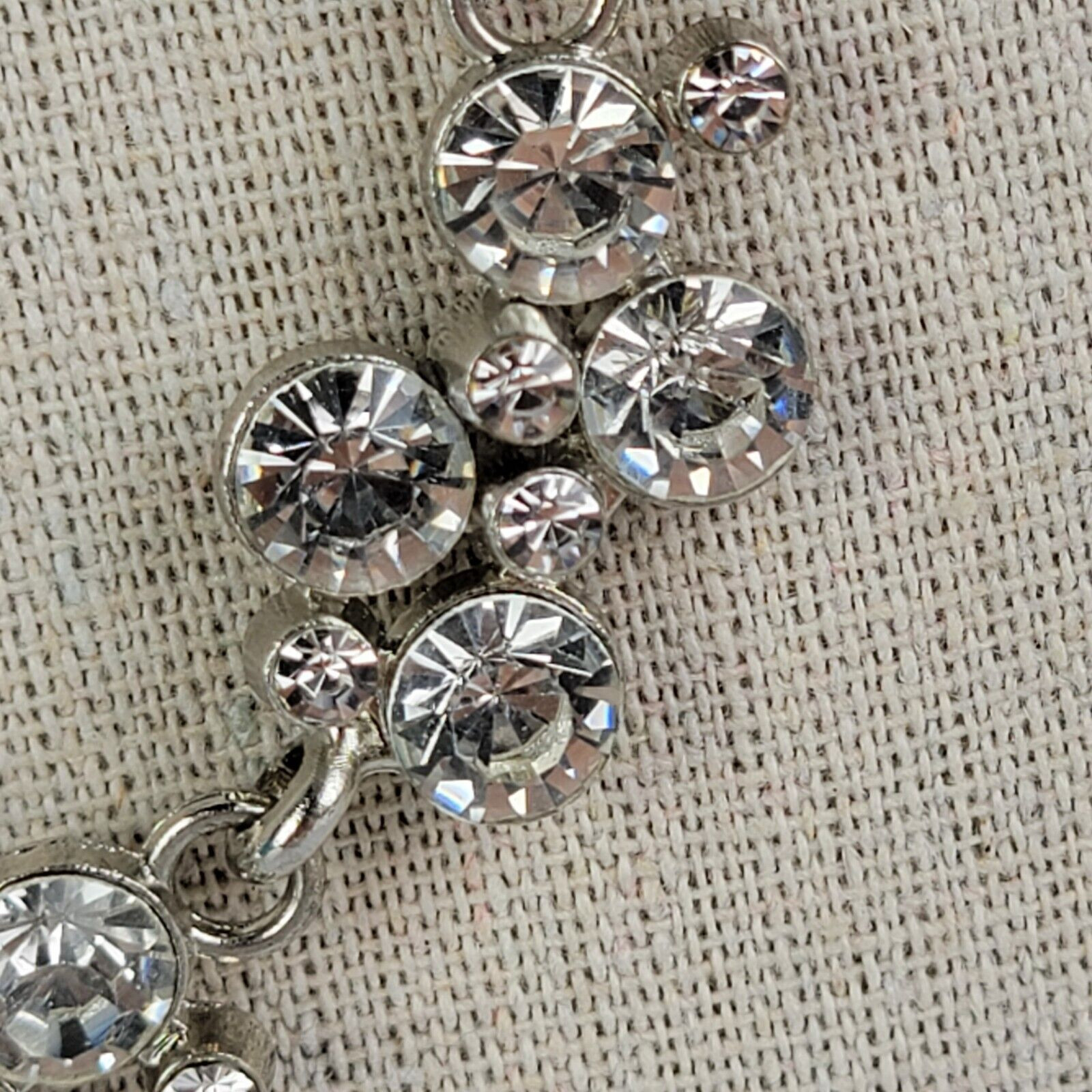 Silver-Tone Clear Crystal Statement Bib Necklace 20.5 in Lobster Clasp