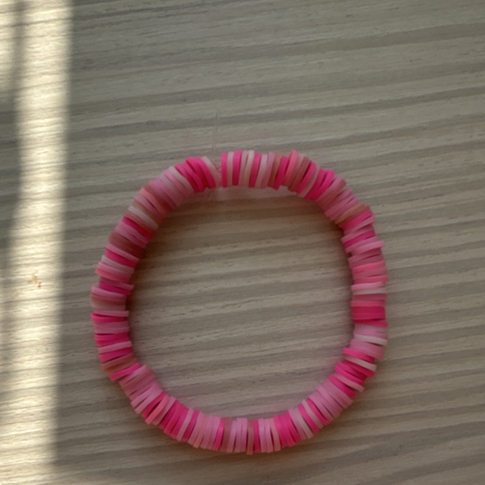 Pink & White Round Plastic Beaded Stretch Bracelet, Stackable