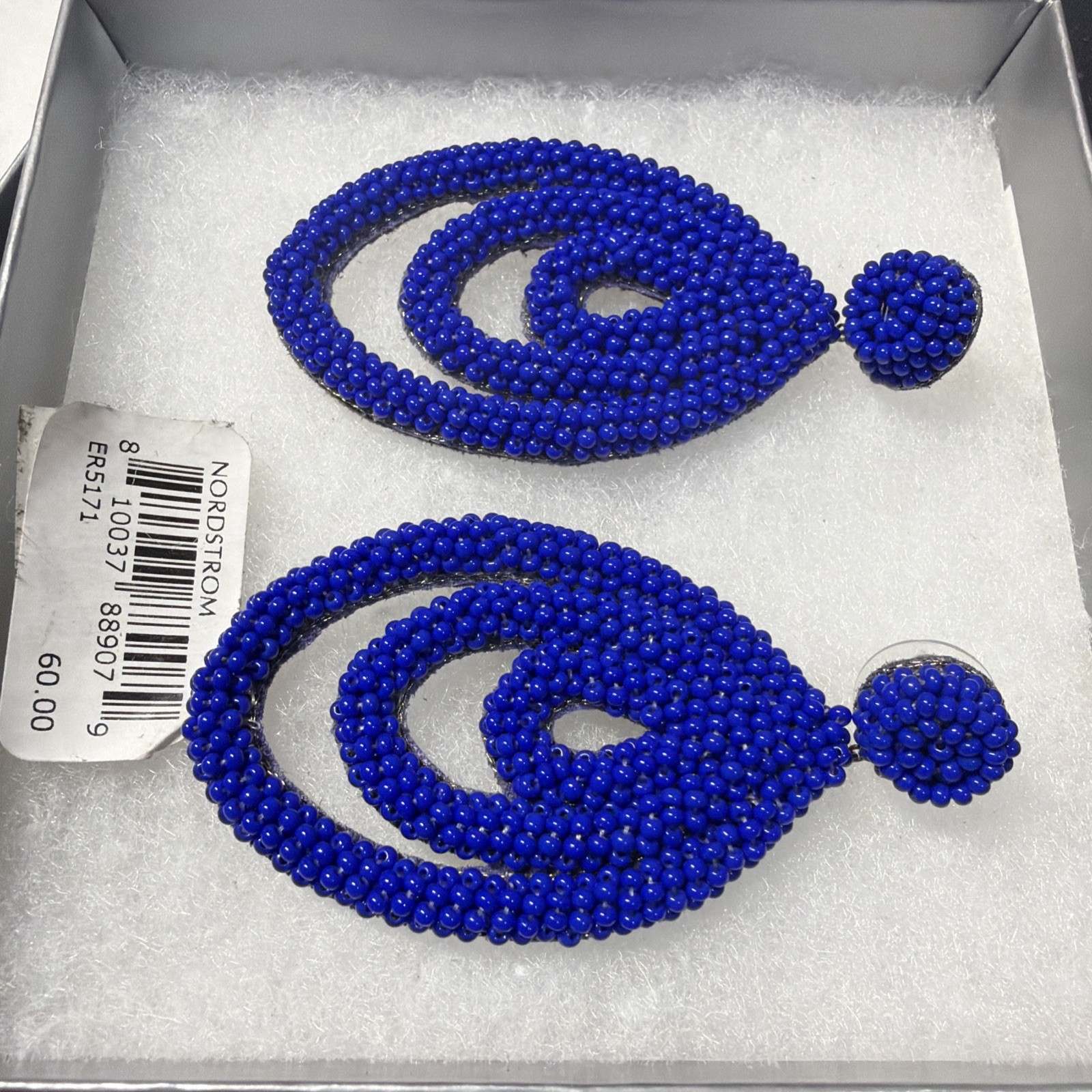 NWT Deepa Gurnani Danika Beaded Drop Earrings Cobalt Blue Oval Statement