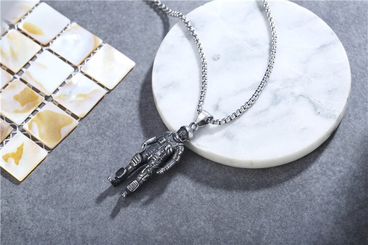 Mens Stainless Steel NASA Space Spaceman Astronaut Pendant Necklace Men
