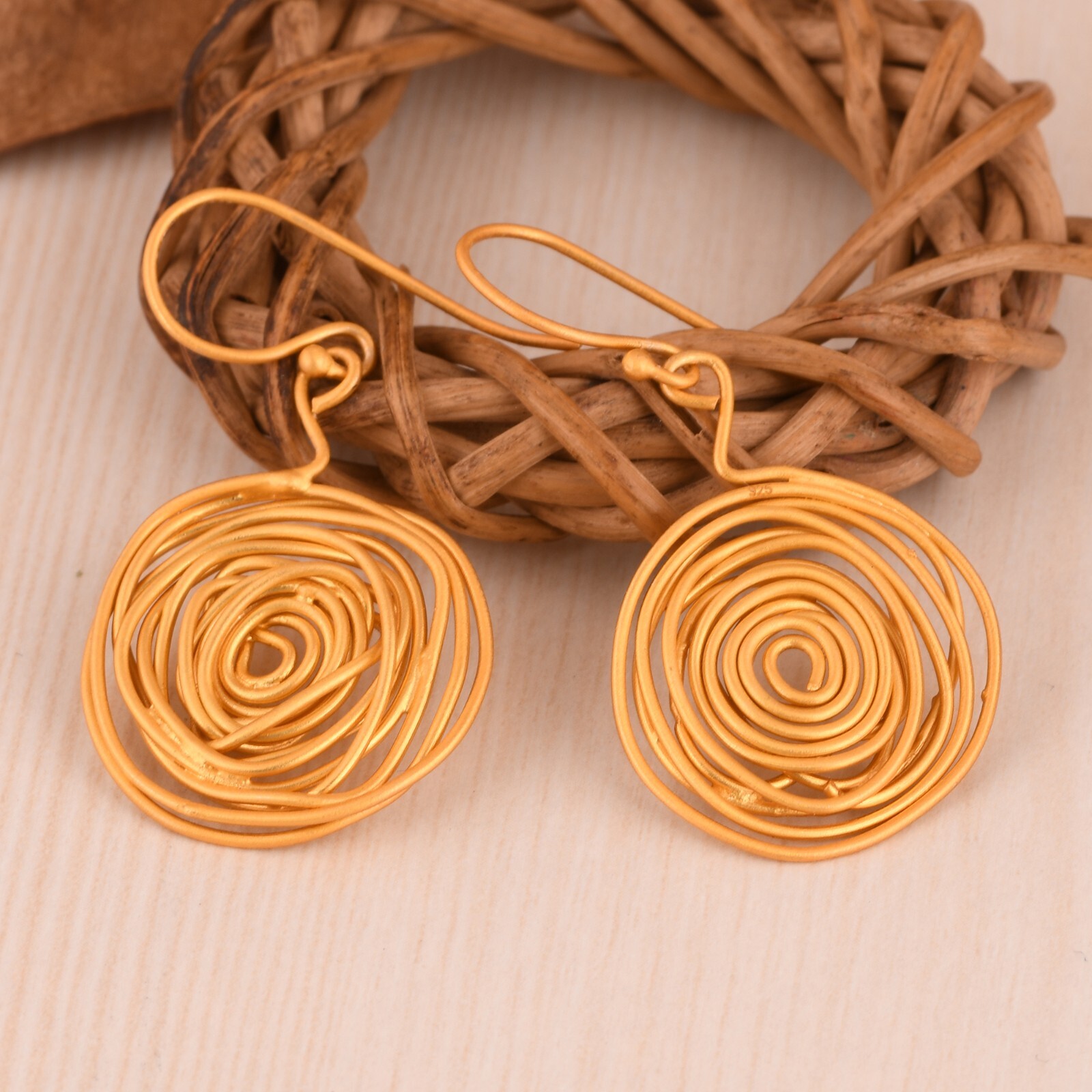 Round Wrapped Wire Earring Yellow Gold Plated Latest Fancy Design Women Jewelry