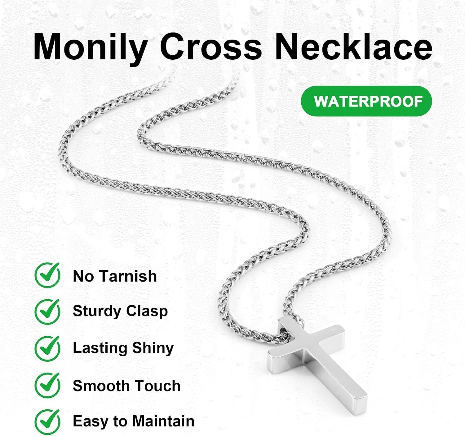 Lightweight 24-Inch Cross Necklace – Durable Stainless Steel for Men