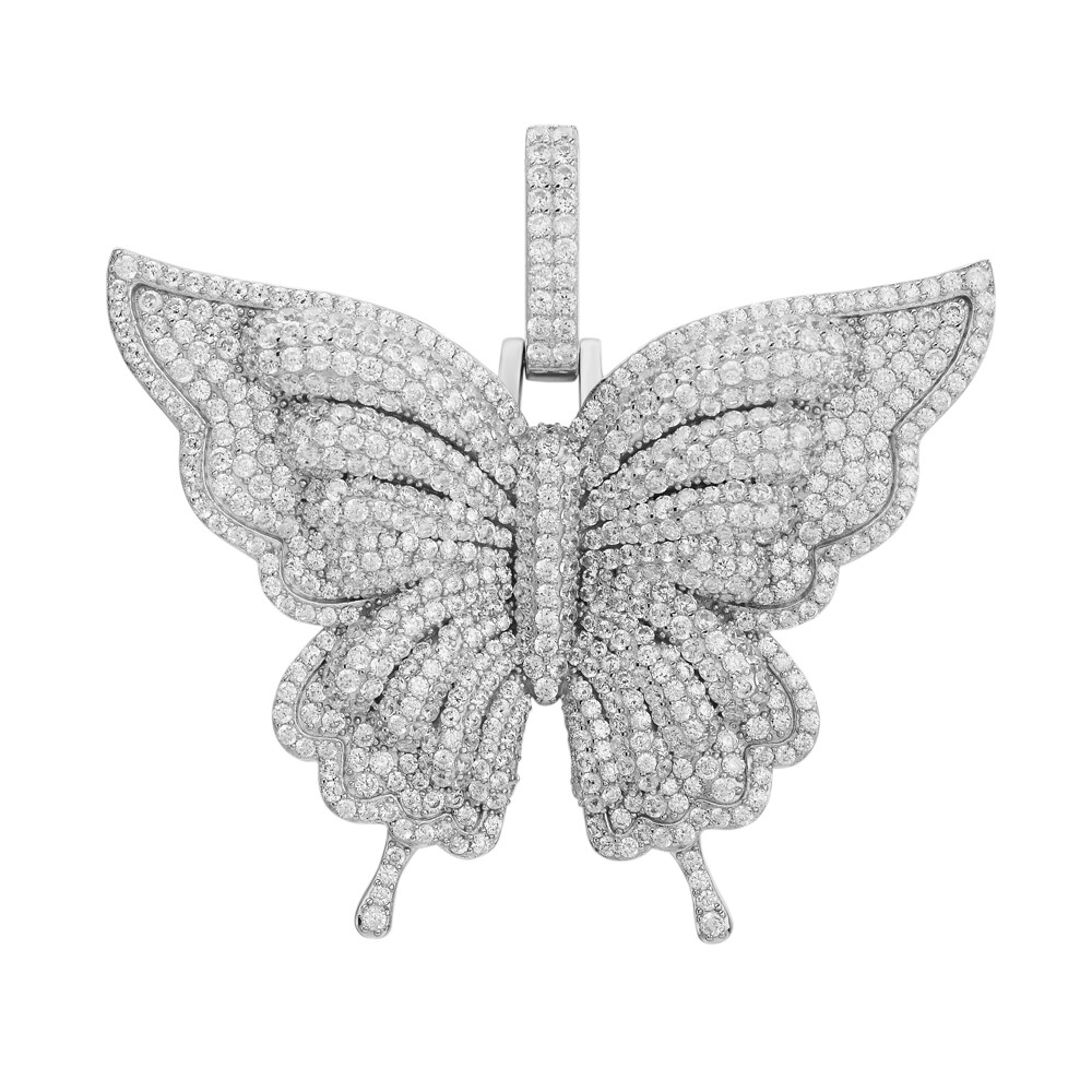 Solid 925 Silver HUGE Iced CZ Butterly Hip Hop Pendant For Men Ladies Necklace