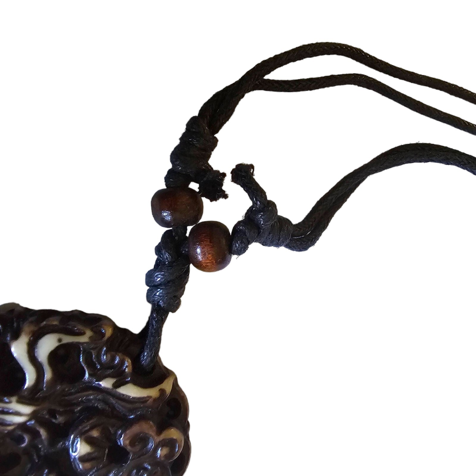 Dragon and Phoenix Pedant Necklace Imitation Yak Bone Yin Yang Adjustable Cord