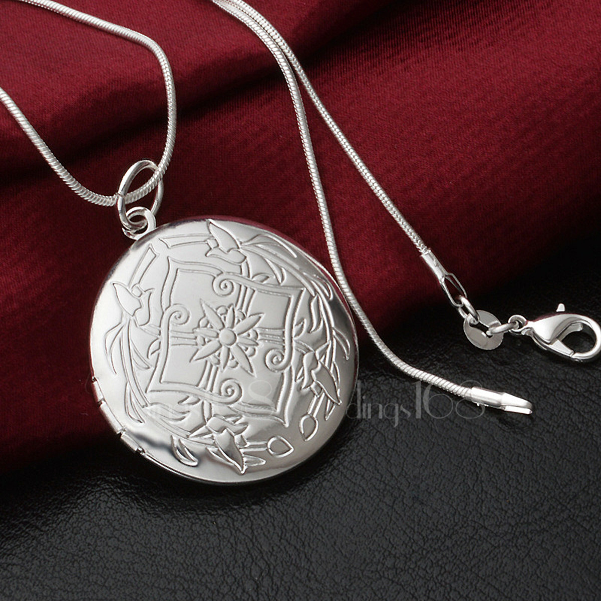 925 Sterling Silver TARNISH-FREE Round Locket Flower Pendant+Necklace Chain D704