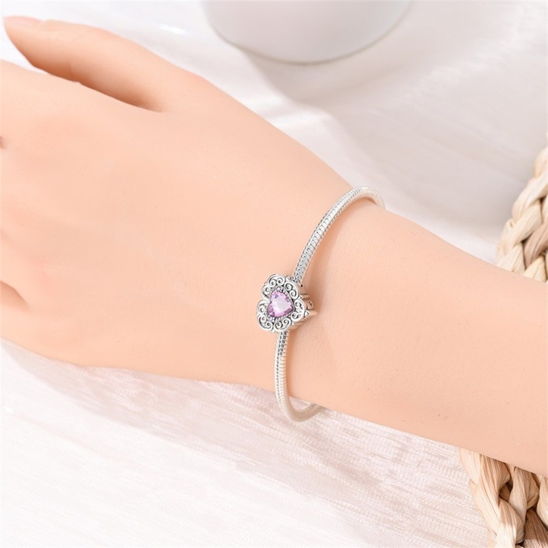 PANDACH 925 Sterling Silver Romantic Heart Bead Charm For Women Bracelets DIY