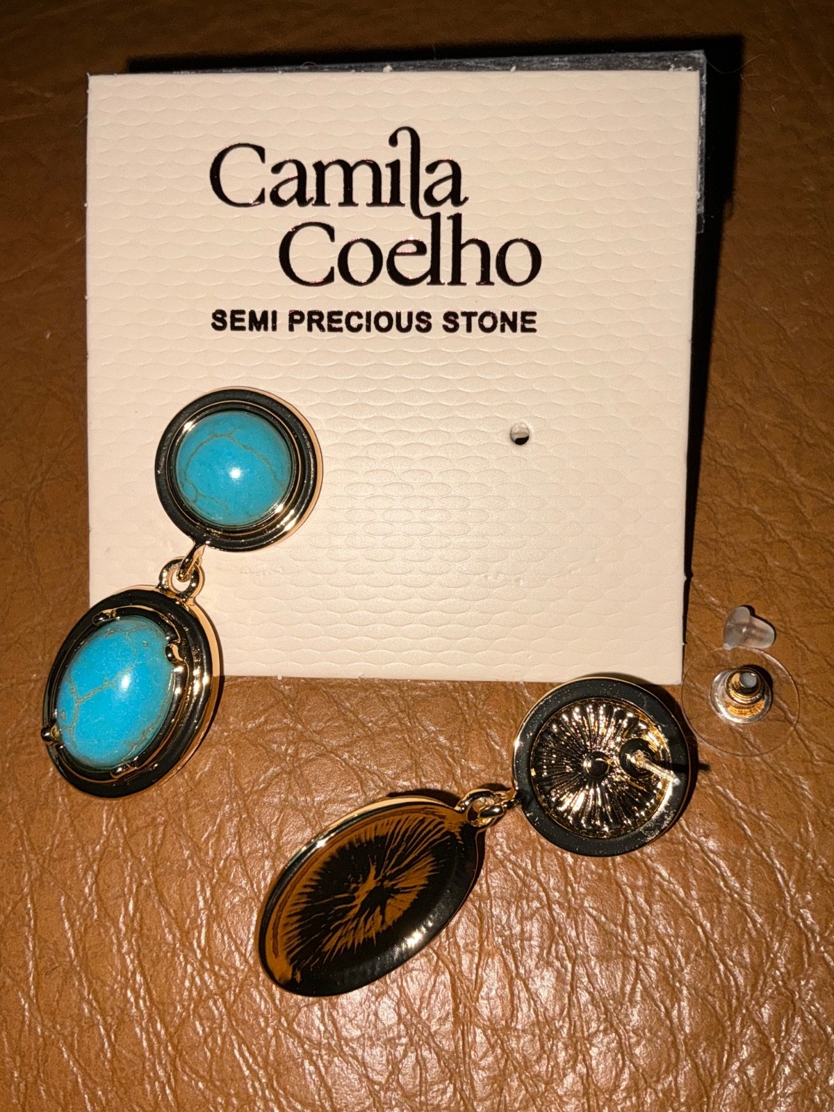 Camila Coelho DEMI FINE SEMI PRECIOUS STONES Turquoise 4cm earrings NWT